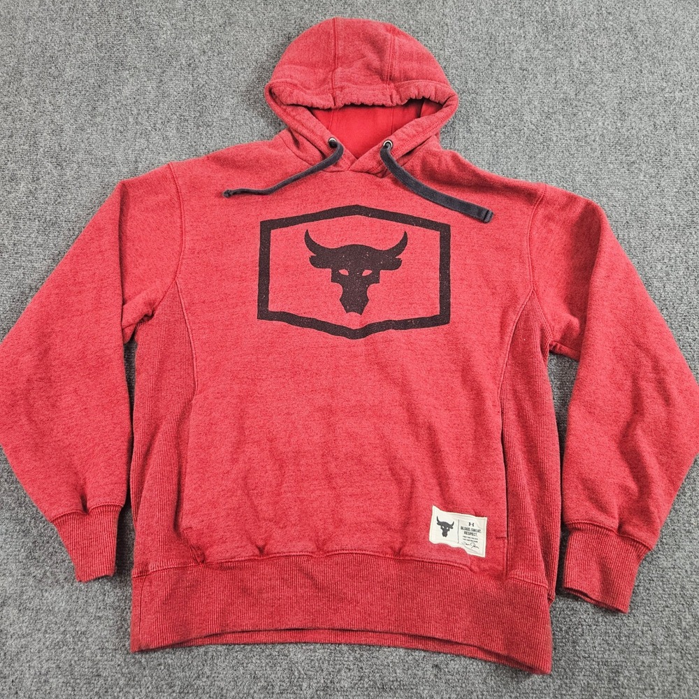 Under Armour Project Rock Hoodie Mens Medium Red Brahma Bull Sweatshirt Training